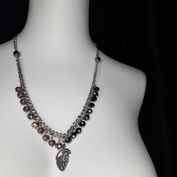 Chain necklace with faceted blue and pink beads and heart pendant - handmade - Picture 2 of 5